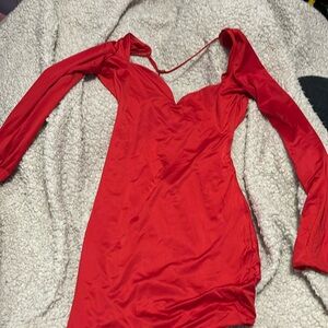 Long Sleeve Sweetheart Neckline Mini Dress in Fire Red